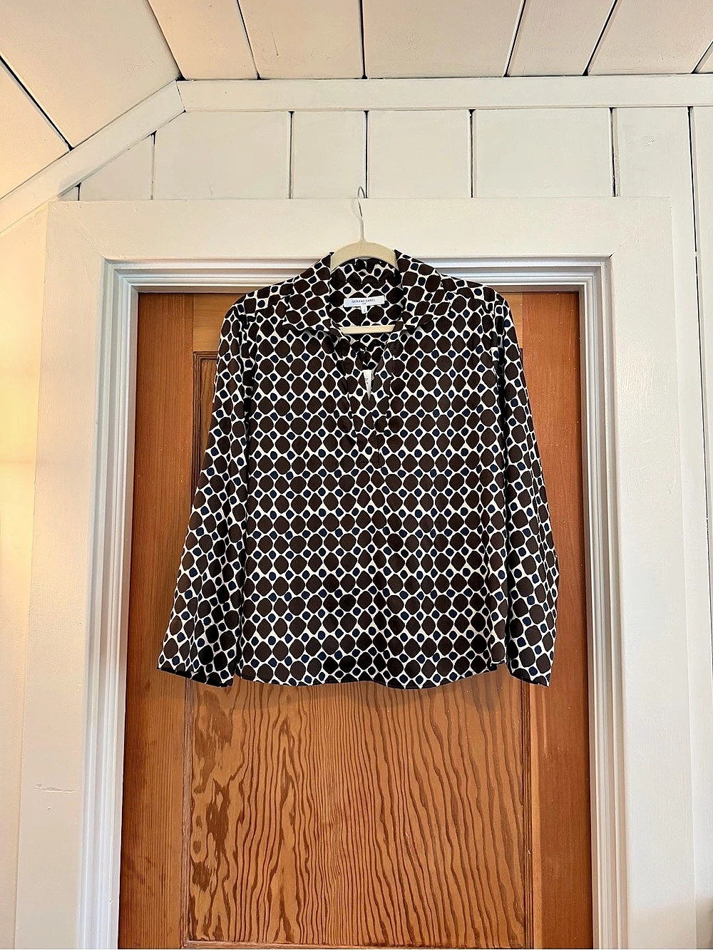 Gerard Darel Lorra Geometric Print Blouse Brown & Blue Size 2
